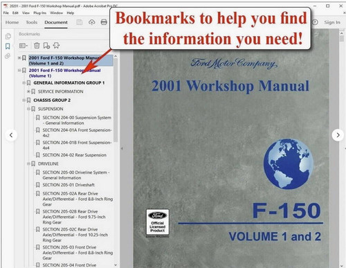 2001 Ford F150 Factory Shop Service Repair Manual on USB 