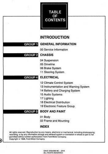 1999 Ford F-150 F-250 Workshop Manuals on CD Table of Contents 1