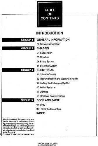 1999 Ford F250 F350 F450 F550 Super Duty Service Manual Table of Contents 1