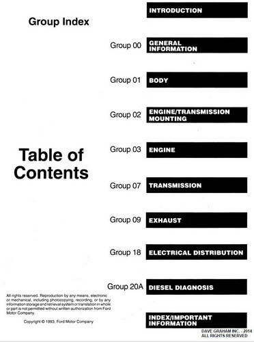 1993 Ford 7.3L IDI Turbo Diesel Supplement Table of Contents