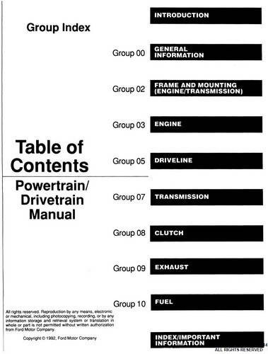1993 Ford F150 F250 F350 Bronco Econoline Service Manual Table of Contents Powertrain/Drivetrain