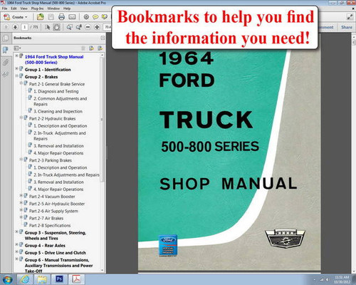 1964 Ford Truck 500-800 Series Shop Manual Table of Contents