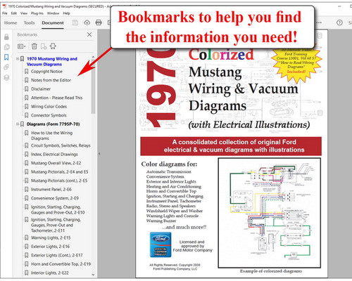 1970 Ford Mustang Colorized Wiring and Vacuum Diagrams on USB
