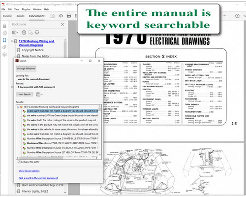 1970 Ford Mustang Colorized Wiring and Vacuum Diagrams on USB