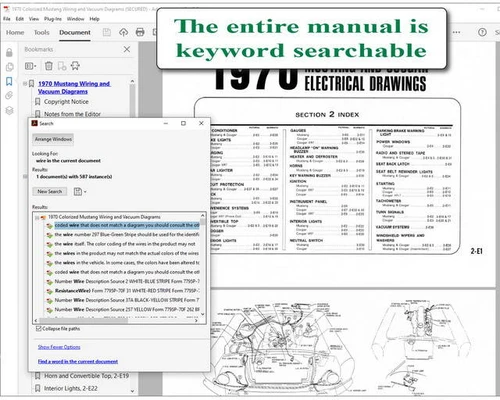1970 Ford Mustang Colorized Wiring and Vacuum Diagrams on USB
