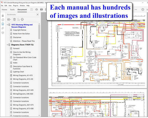 1972 Ford Mustang Colorized Wiring and Vacuum Diagrams on USB