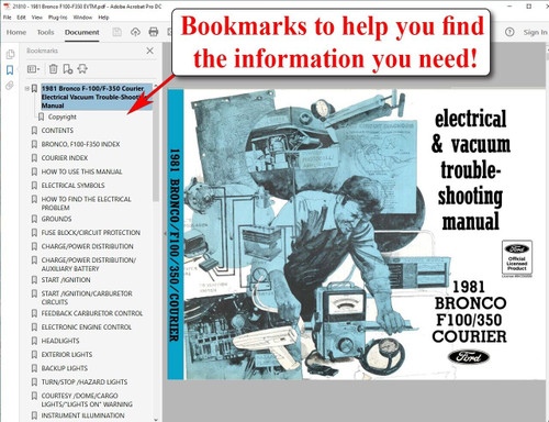 1981 Ford F100 F250 F350 Bronco Courier Electrical and Vacuum Troubleshooting Manual