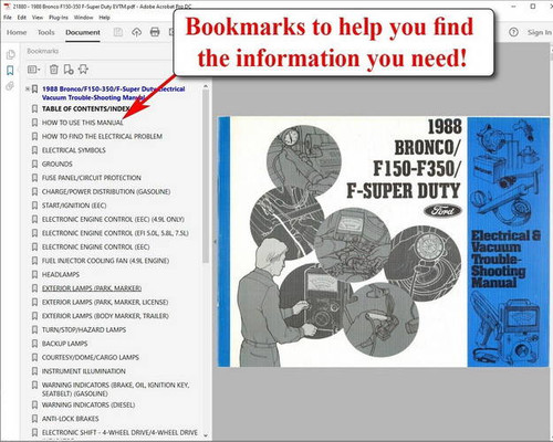 1988 Ford Bronco F150 F250 F350 F-Super Duty Electrical & Vacuum Troubleshooting Manual
