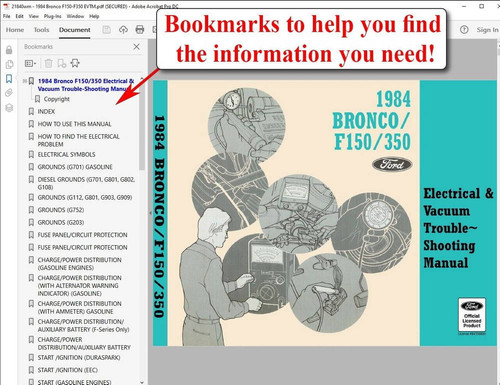 1984 Ford F150 F250 F350 Bronco Electrical and Vacuum Troubleshooting Manual