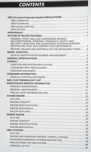 1995 Nissan Sentra / 200SX Model B14 Series Introduction Manual Table of Contents 1