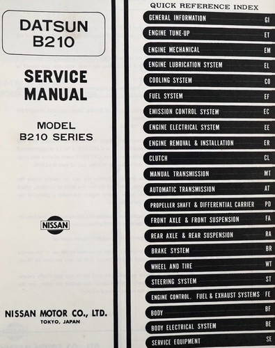 1976 Datsun B210 Service Manual Table of Contents