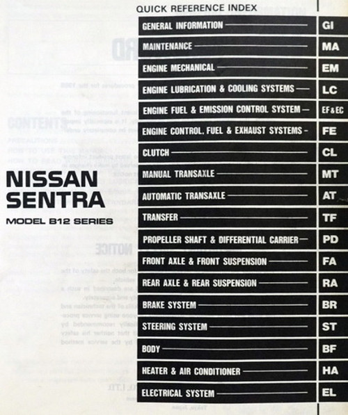 1988 Nissan Sentra Service Manual Table of Contents