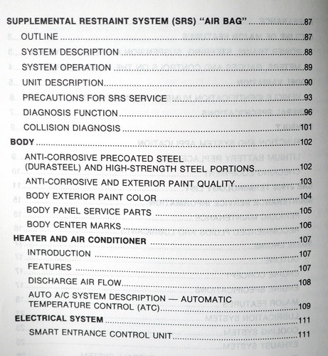 1996 Nissan Pathfinder R50 Series Model Introduction Manual Table of Contents 2