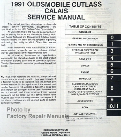 1991 Olds Cutlass Calais Service Manual Table of Contents