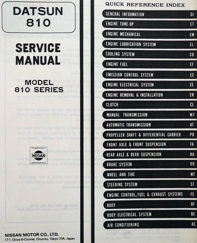 1979 Datsun 810 Service Manual Table of Contents