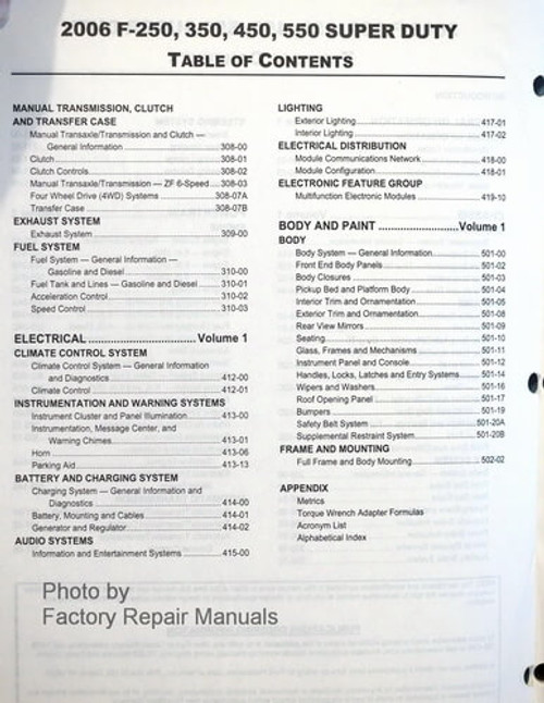 2006 F-250, 350, 450, 550 Super Duty Service Manual Table of Contents 2