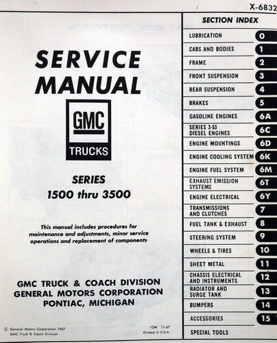 1968 GMC Truck Service Manual Series 1500 thru 3500