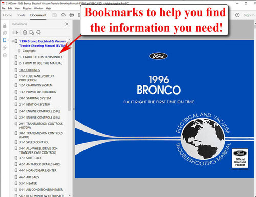 1996 Ford Bronco Electrical and Vacuum Troubleshooting Manual 