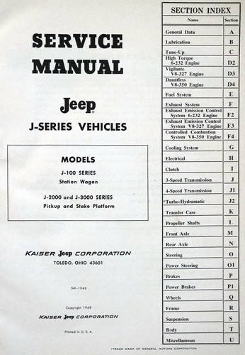 1969 1970 Jeep J-Series Service Manual Table of Contents