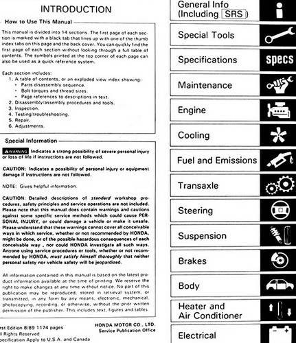 1990 Acura Legend Sedan Service Manual Table of Contents