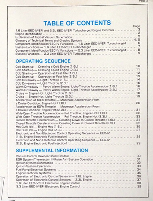 1983 1984 Ford Car 2.3L Turbo, 1984 EXP 1.6L Turbo Engine Control Systems Manual