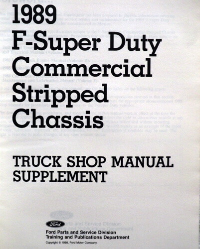 1989 Ford F59 Stripped Chassis and Motorhome Shop Manual Supplement