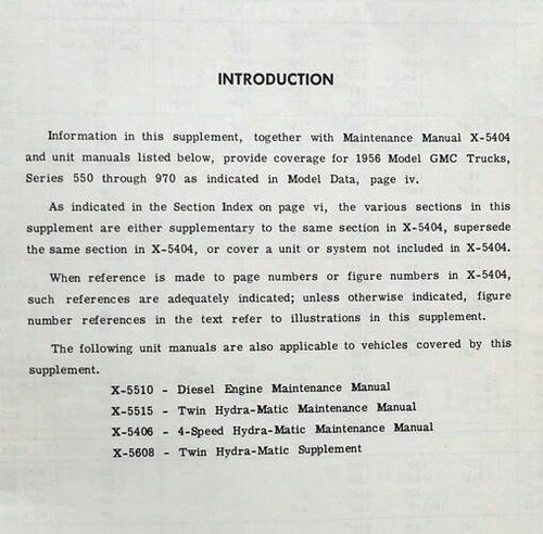1956 GMC Truck 550 - 970 Maintenance Manual Supplement