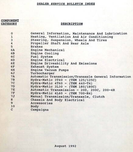 1992 Pontiac Dealer Service Bulletins