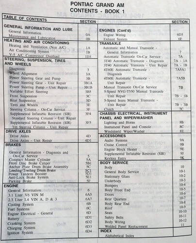 1994 Pontiac Grand Am Service Manual Volume 1, 2