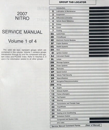 2007 Dodge Nitro Factory Service Manual Volume 1