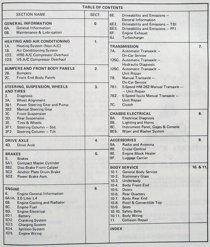 1989 Pontiac Sunbird Service Manual