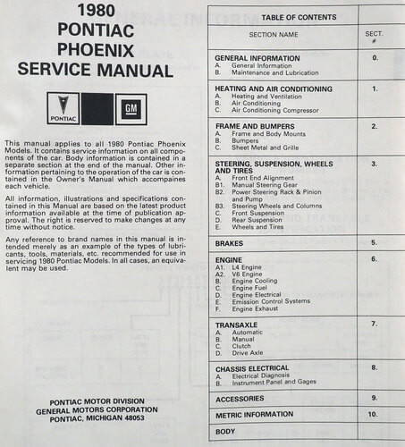 1980 Pontiac Phoenix Service Manual 