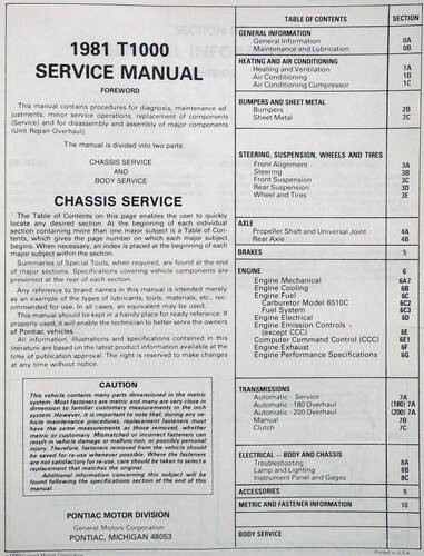 1981 Pontiac T1000 Service Manual