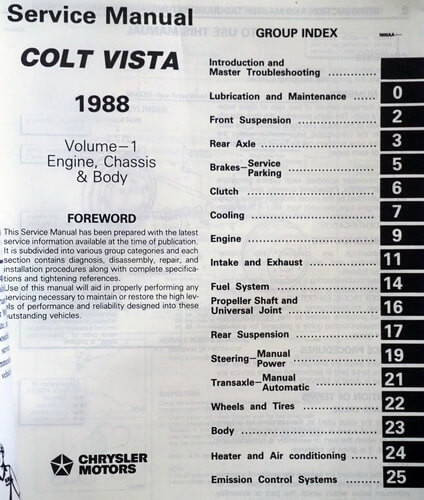 1988 Dodge and Plymouth Colt Vista Service Manual Set