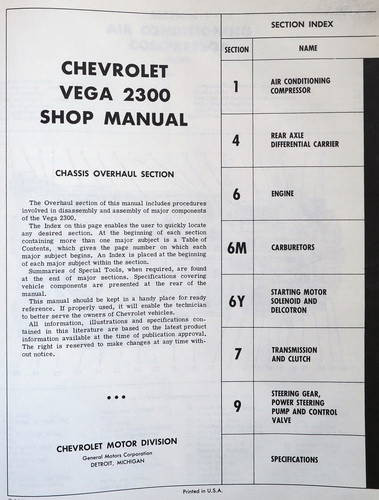 1971 Chevrolet Vega Service and Overhaul Manual