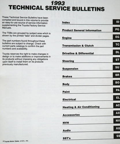 1993 Toyota Technical Service Bulletins