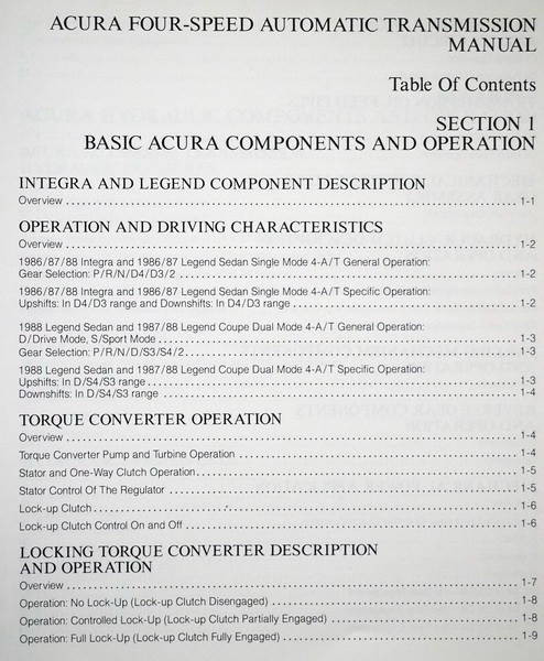 Acura Four-Speed Automatic Transmission Manual