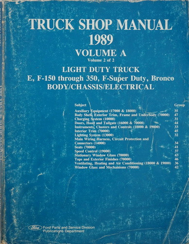 1989 Ford Light Duty Truck, F150, F250, F350, F-Super Duty, Econoline, Bronco Shop Manual Volume A 2
