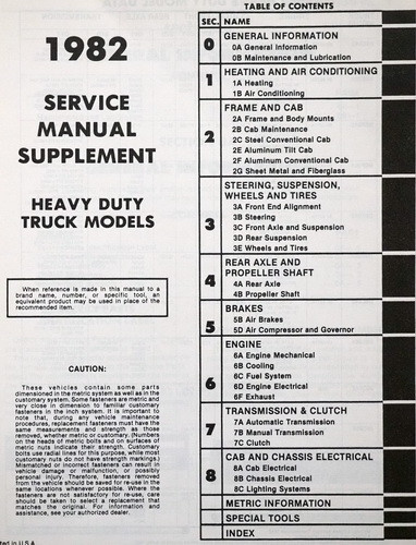 1982 GMC Astro 95 Brigadier General Shop Service Repair Manual Supplement