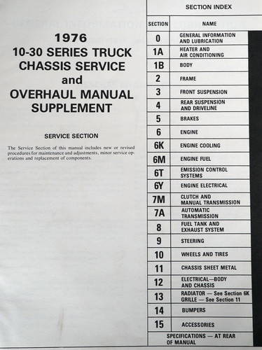 1976 GMC Truck Suburban Jimmy Van Service Manual Supplement