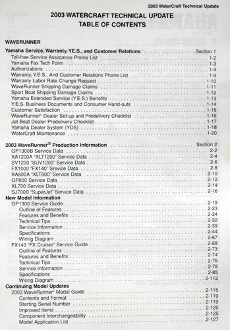 2003 Yamaha Wave Runner Boat Technical Update Manual