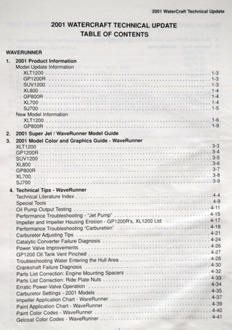 2001 Yamaha Wave Runner Boat Technical Update Manual