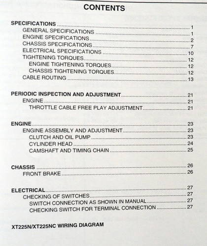 2001 Yamaha XT225 Serow (XT225N/NC) Service Manual Supplement