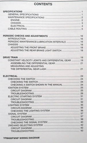 2002 Yamaha Kodiak 400 4x4 YFM400FW Service Manual Supplement