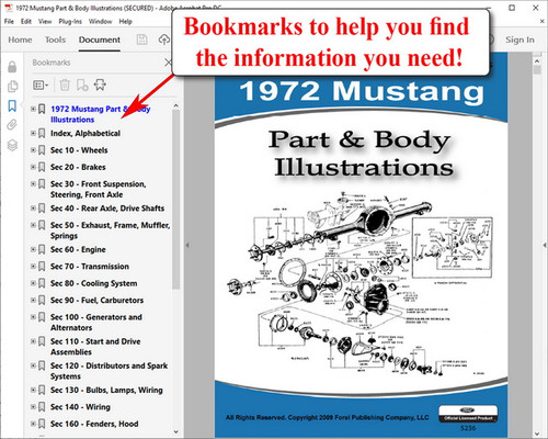 1972 Ford Mustang Part and Body Illustrations Catalog on USB
