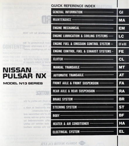 1989 Nissan Pulsar NX Service Manual