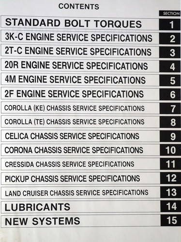 1978 Toyota All Models Service Specifications
