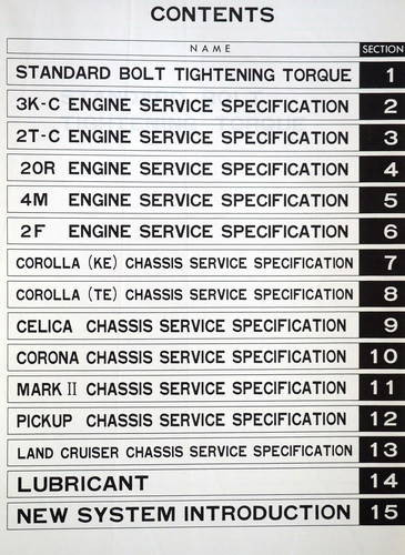 1976 Toyota All Models Service Specifications