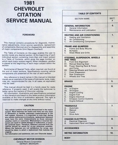 1981 Chevy Citation Shop Manual