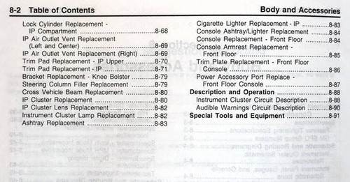1999 Chevy Monte Carlo & Lumina Dash Shop Repair Manual Supplement